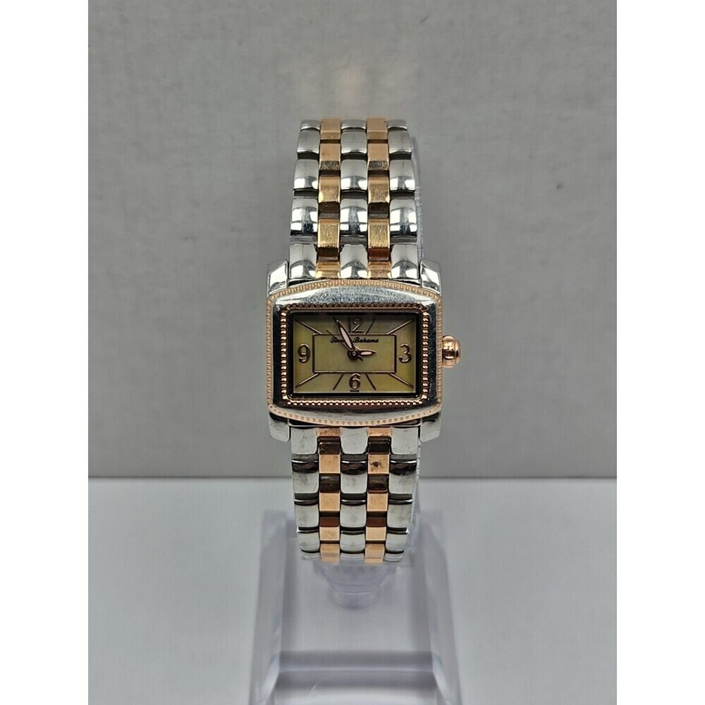 Tommy Bahama Womens Swiss MOP Tank Watch Rose Gold Silver Tone New Battery Dress